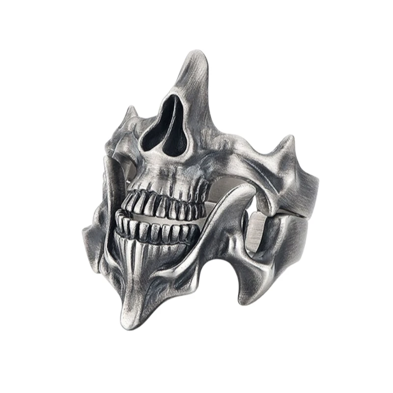 ZB91 Retro Silver Black Skull Rings Sophisticated Silver Black Skull Rings Vintage Cool Punk Gothic Rings Jewelry