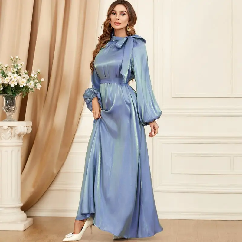 Spring Party Evening Abaya Lantern Sleeve Dress Women Muslim Moroccan Kaftan Ramadan Jalabiya Islam Dubai Arabic Kaftan Robes