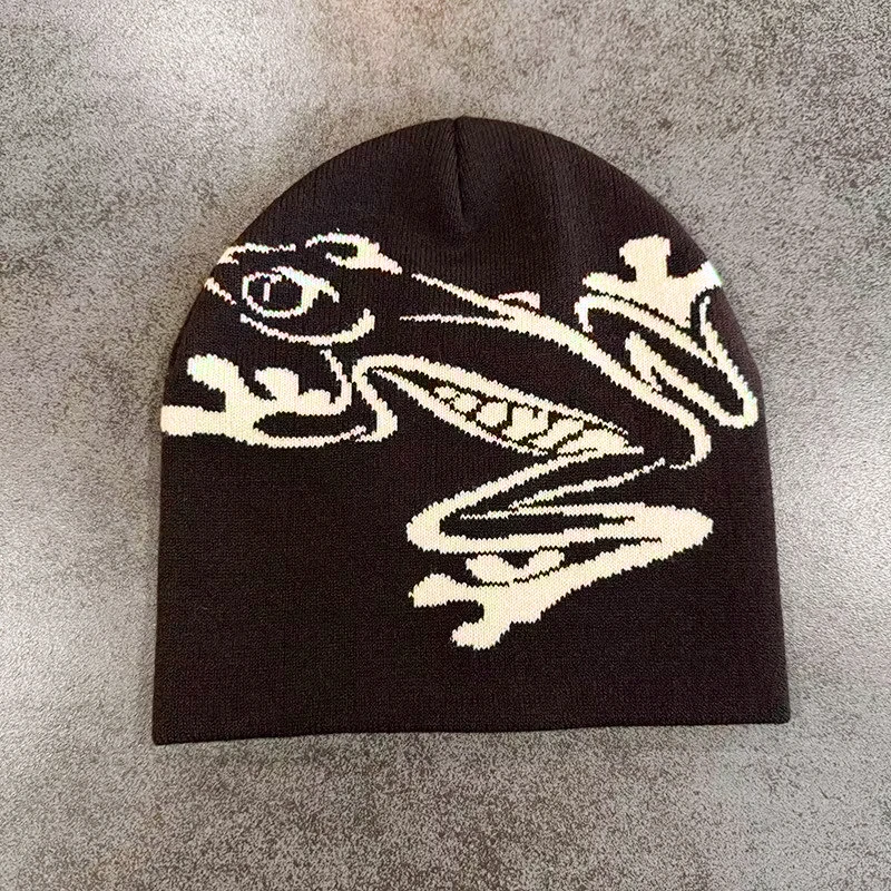 Tree Frog Print Beanie Men Women, Stretchy Knit Skull Cap for Outdoor Sports, Casual Streetwear, Unisex Cuffed Winter Hat, image 8