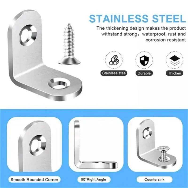 10pcs L-shaped Stainless Steel Corner Code Multi-purpose  90 Degree Right Angle Fixed Bracket Cabinet Reinforcement Accessories