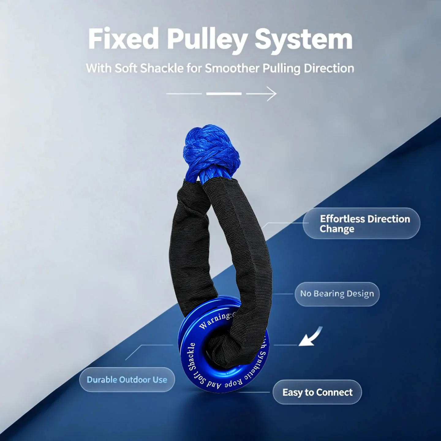 17T Soft Shackle，Soft Shackle & Fixed Pulley Kit for Off-Road Recovery，Self-Rescue Towing Tool