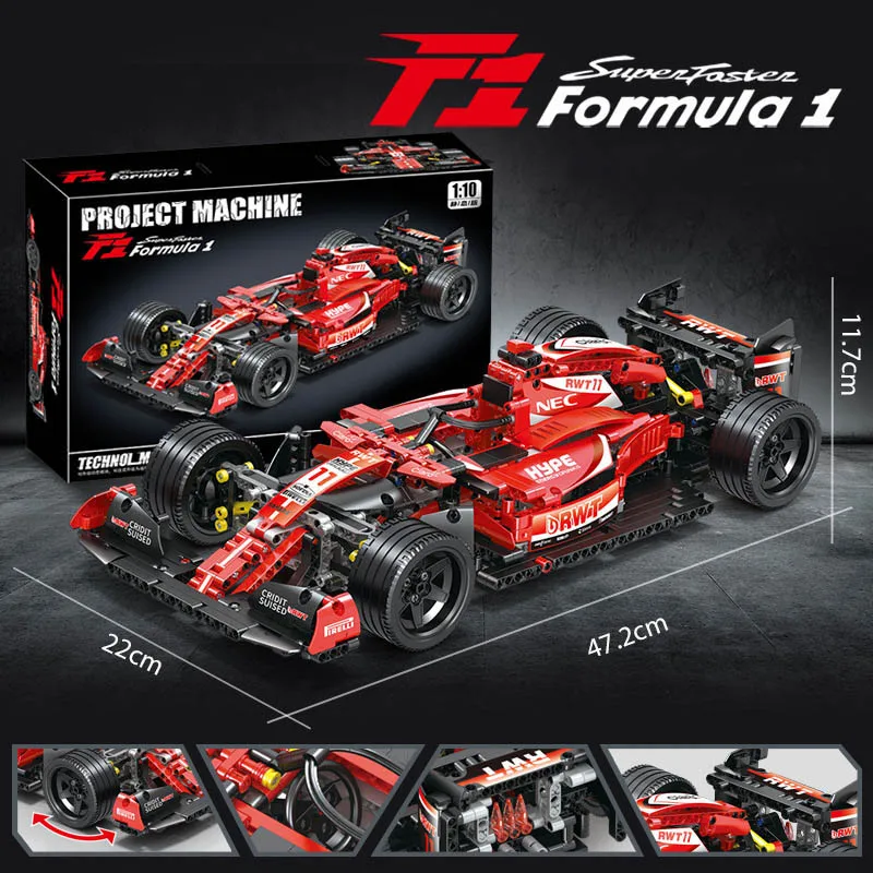 

Technical MOC 1280pcs Formula Racing Car Building Blocks DIY Red F1 Supercar City Sports Vehicle Bricks Toys For Children Gifts