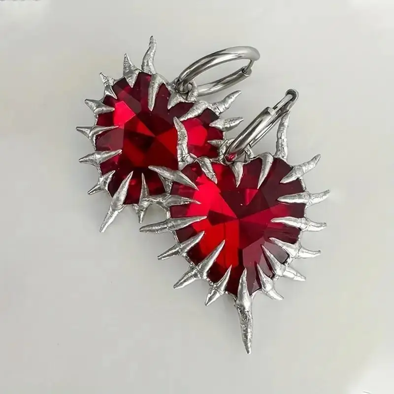 Amazon Cross-Border Trade Gothic Style Red Heart Thorns Pendant Stainless Steel Earrings Factory Direct Sale
