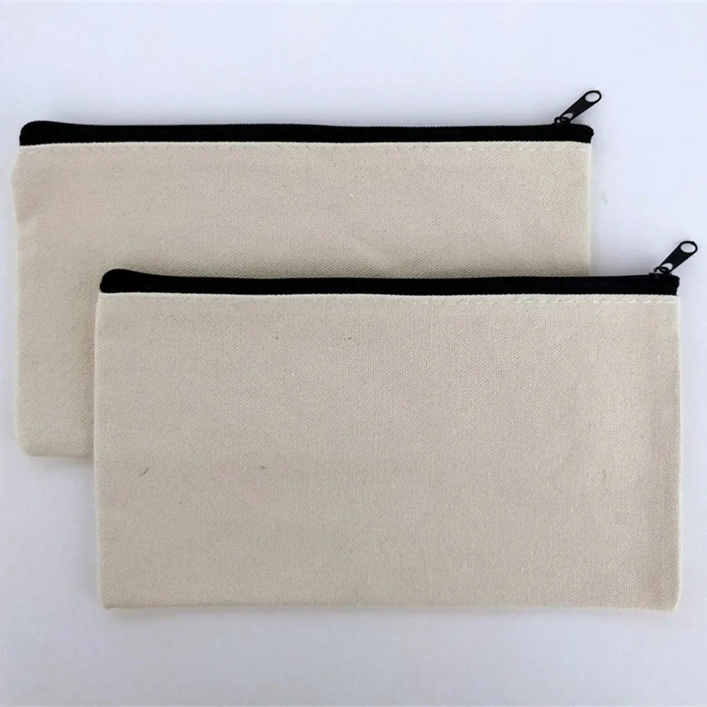 Blank DIY Canvas Bag Cosmetic Makeup Pouches Pencil Zipper Bag Storage Organizer Travel Toiletry School Stationery Supplies