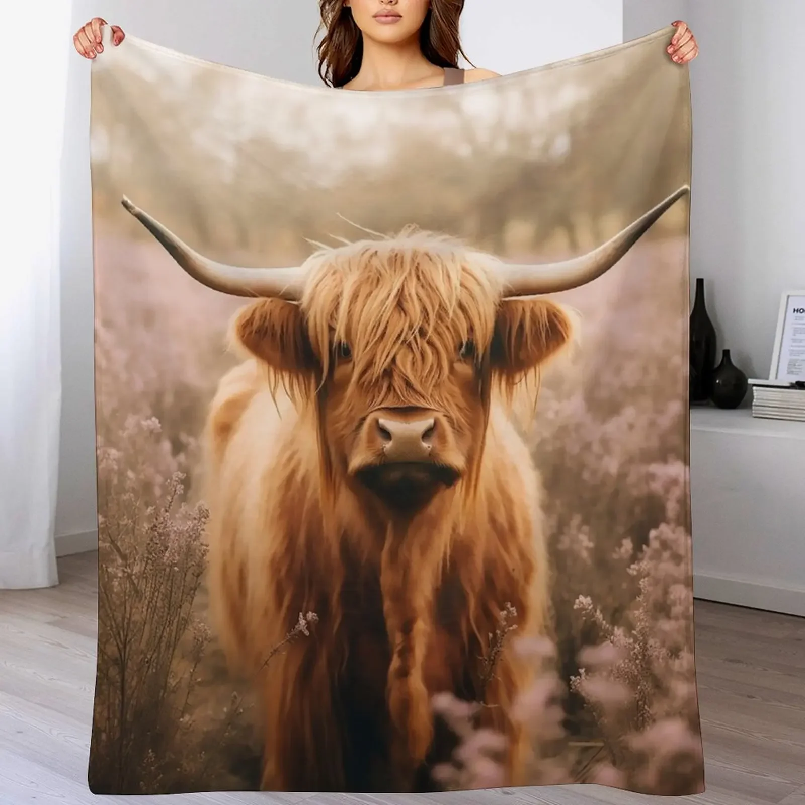 Rustic Boho Highland Cow Tote Bag by NoarusRainbowLand - Cute Country Style Throw Blanket Flannel Fashion Sofas Blankets