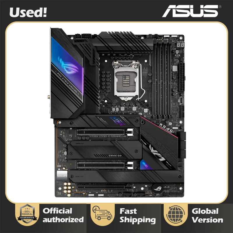 UsedASUS ROG Strix Z590-E Gaming WiFi 6E LGA 1200 (Intel 11th/10th Gen) ATX Gaming Motherboard (PCIe 4.0, 14+2 Power Stages DDR4