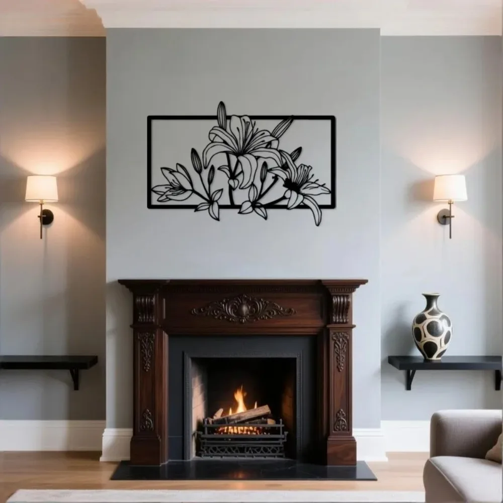 CIFBUY Metal Wall Art Chic Lily Flower Sculpture Waterproof Iron Hanging Decor Elegant Theme Craft for Living Room Bedroom Home