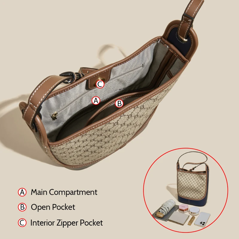 FOXER Lady Fashion Retro Shoulder Bag Large Capacity Office Women Commuter Bag Female PU Leather Adjustable Strap Crossbody Bags