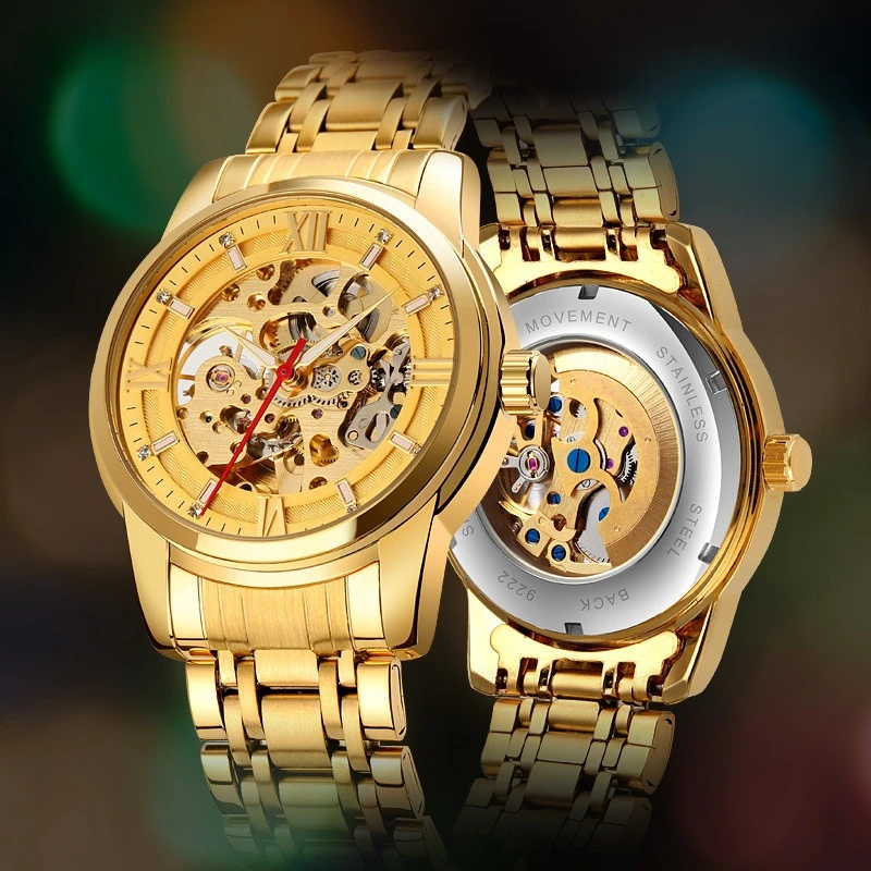 Men's Auto Skeleton Watch Waterproof Luminous Stainless Steel Exquisite watch Transparent Back for Business & Campus Style