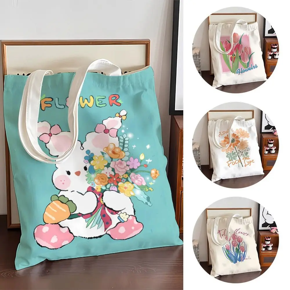 Bolso de mano Canva de gran capacidad para mujer, bolsos de hombro de flores de tulipán, bolsos de compras reutilizables versátiles, bolsos pequeños de lona frescos