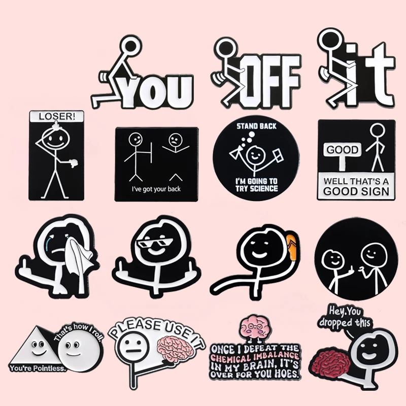 Divertido Pin esmaltado en blanco y negro para hombre, broche con insignia de solapa de Metal, joyería Punk creativa, regalo para amigos