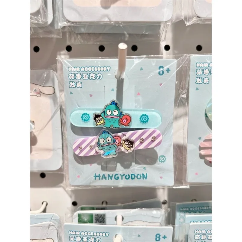 Pinza para el pelo Kawaii Sanrio Hangyodon, serie acrílica bonita, decoración para sombreros de niña, regalo de cumpleaños para Festival de Anime dulce, 2 uds.