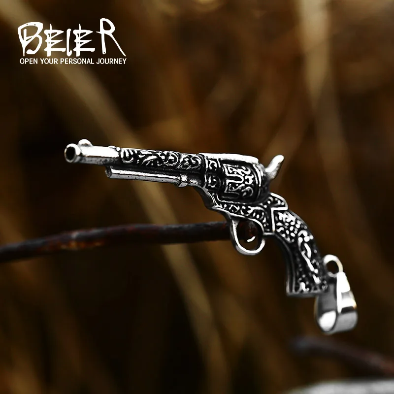 BEIER Hip hop Good detail Plated Gun Pendants Necklaces Chain for Men Women Party Accessories Punk BP8-255