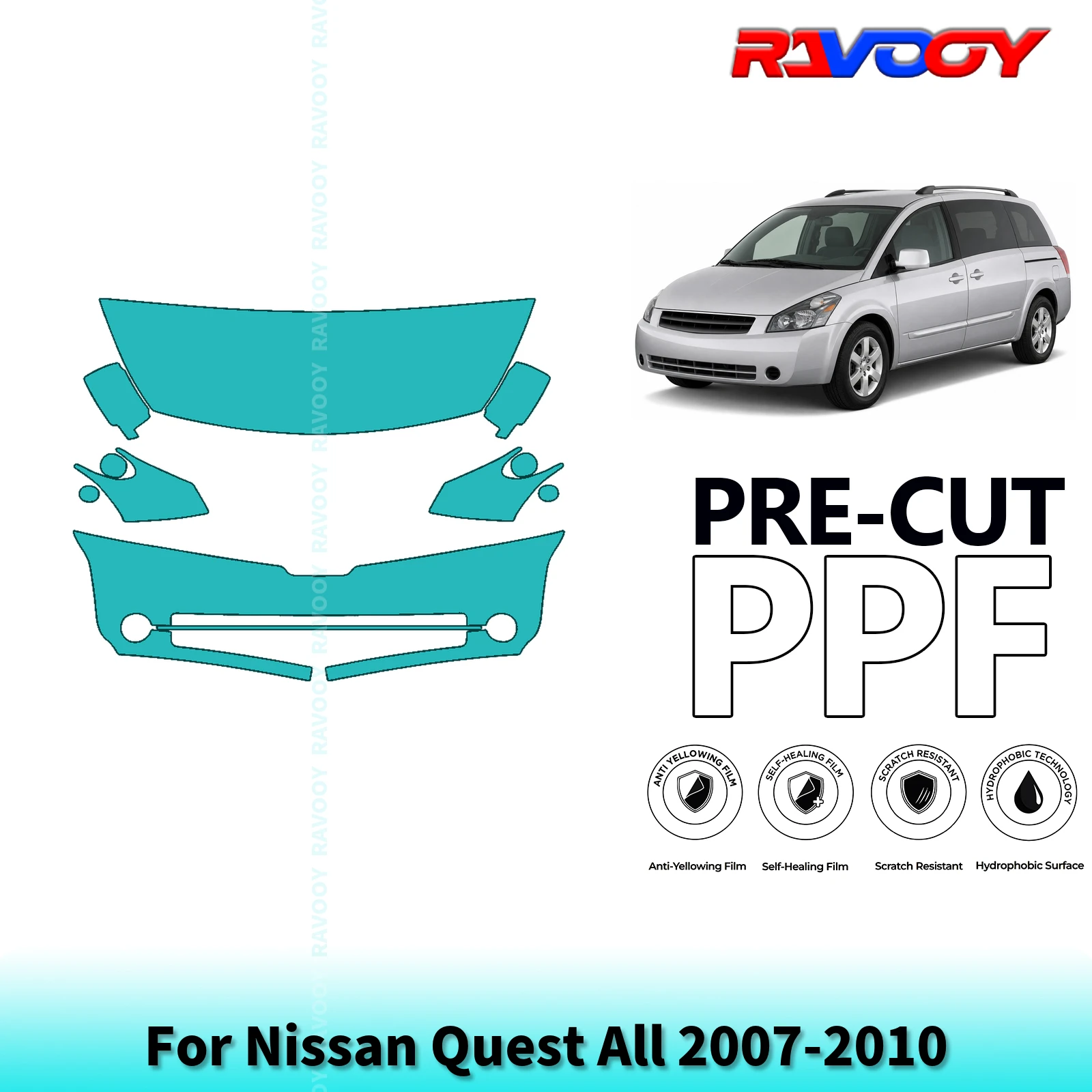 For Nissan Quest All 2007-2010 Partial Front 8.5Mil Pre-Cut Paint Protection Film PPF Stone Chip Kit | Clear/Matte/Black Options
