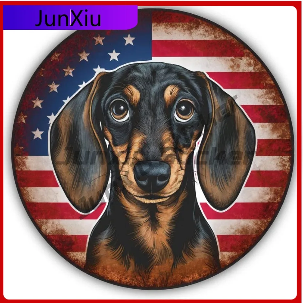 

Dachshund Vintage American Flag Round Shaped Vinyl Matte Sticker Animal Waterproof Decal Scratch-proof Exterior Car Decoration