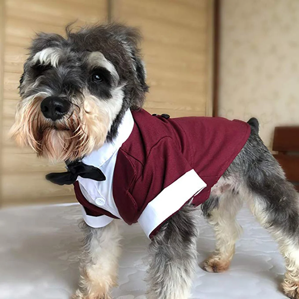 

Pet Dog Suit British Style Red Brown Size M Cool Handsome Formal Tuxedo Clothes Bow Tie Wedding Party Gentleman Costume