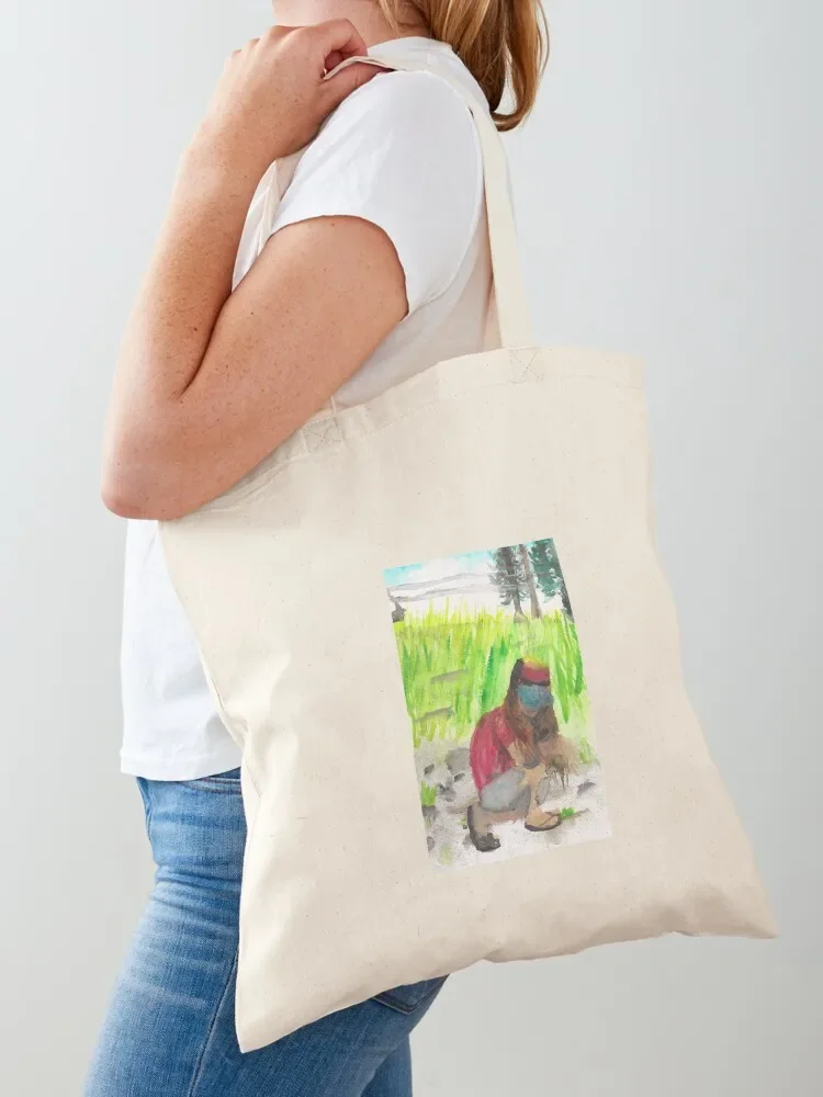 

Girl bending down Tote Bag cloth bag woman foldable reusable bag shopping trolley canvas bags