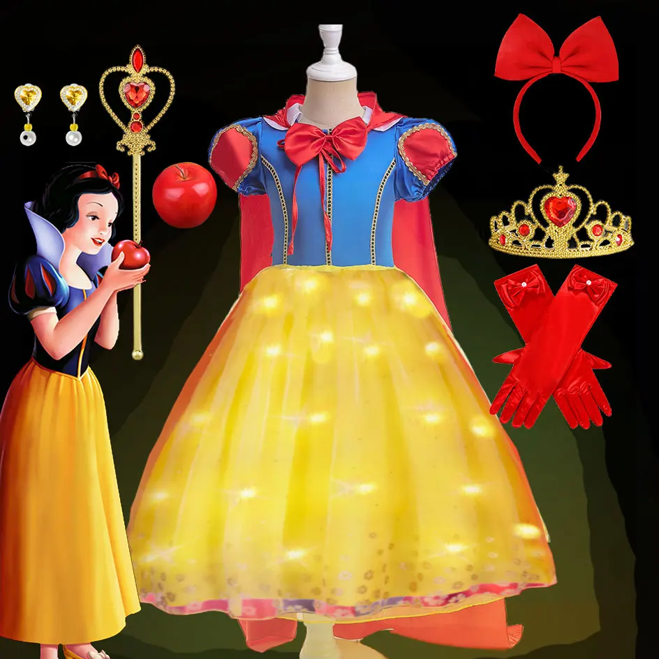 

Halloween 2024 Light up Disney Snow White Dress for Toddler Girls Princess Costume with LED Kids Festival Carnival Fairy Frock