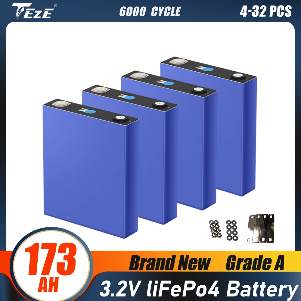 3.2V 173AH LifePO4 Battery Brand New DIY 12/24V Rechargeable Pack For Home RV Vans Campers EV Boats Yacht Golf Cart EU TAX Free