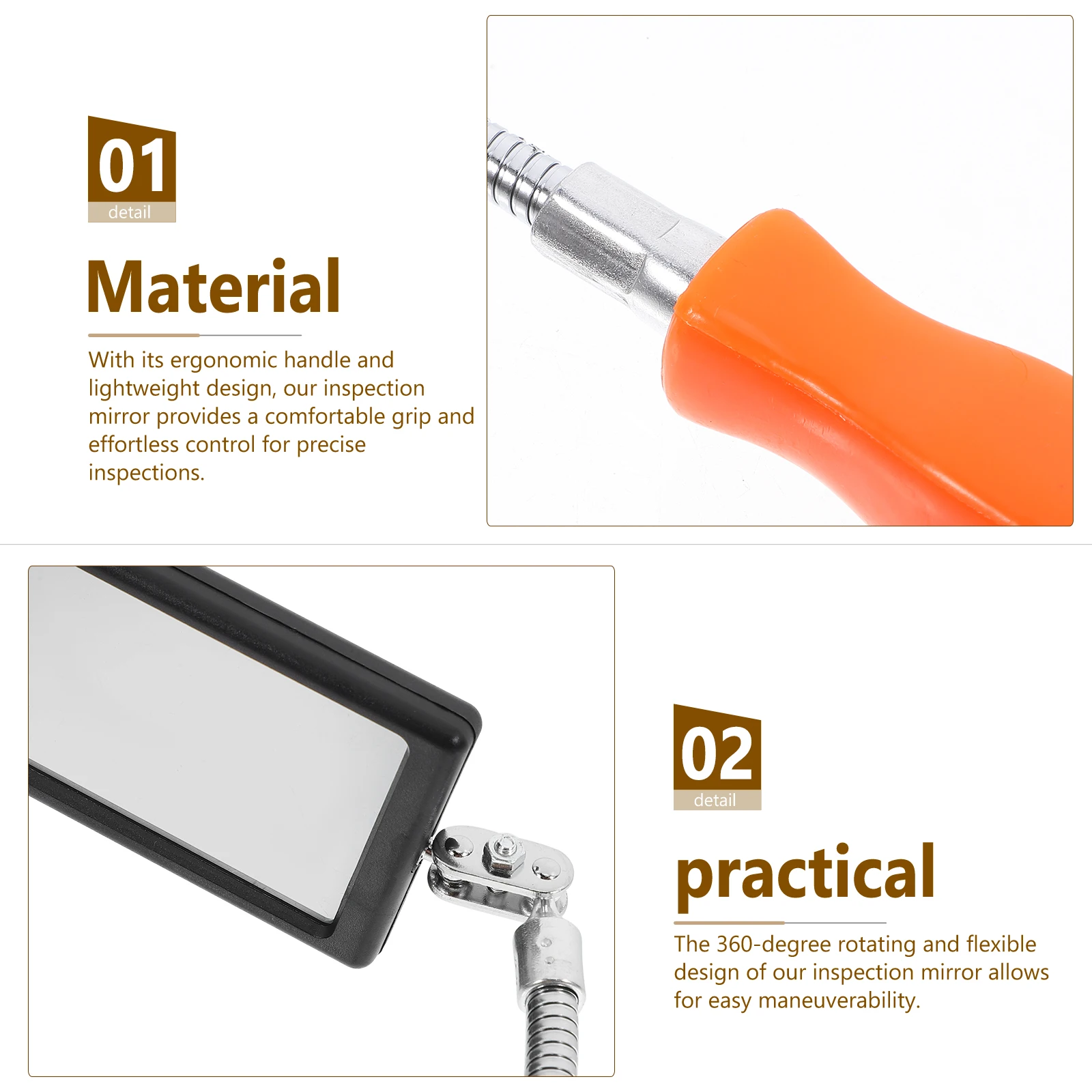 

360 Degree Rotating Bendable Inspection Mirror LED Light Stainless Steel Mechanic Tool for Car Checking Vehicle Maintenance