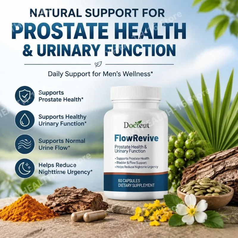 Docteat FlowRevive Prostate Health Urinary Function Botanical Capsules with Saw Palmetto and Pygeum Bark Extract 60 Capsules