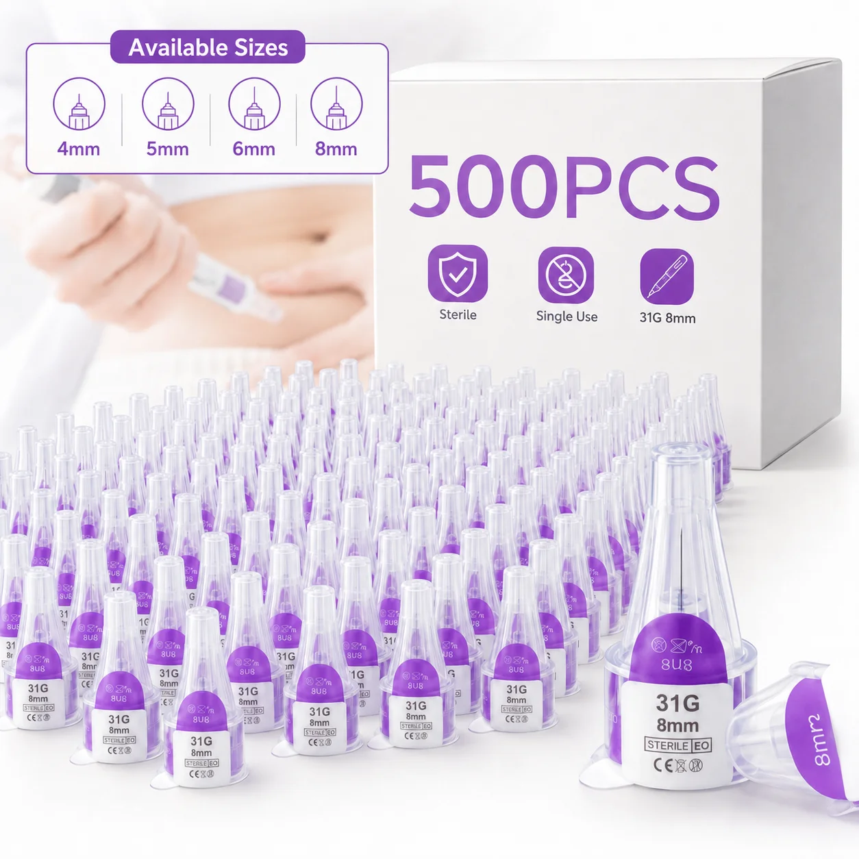 100-500PCS Disposable Insulin Pen Needles 4/5/6/8mm Sterile Single Use Universal Fine Needle Tips for Injection Pens