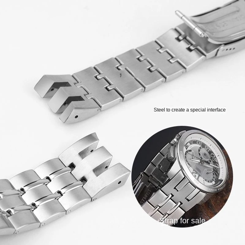 Curved End Toothed Steel Watchband for Swatch Flyback YRS403 YRS402 YRS412 YRS426 YRS402G Stainless Steel Watch Chain Strap 21mm