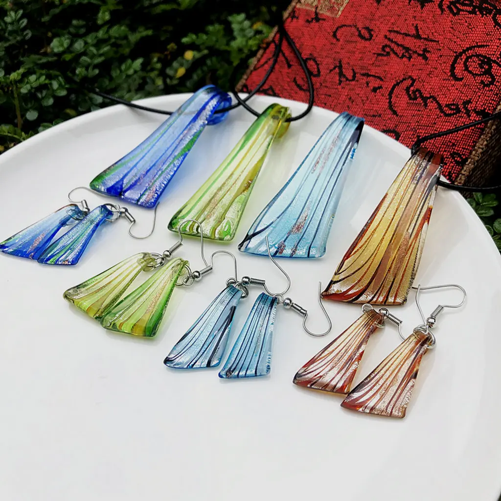 4sets Fashion Knife Shape Mix Colors Murano Lampwork Glass Necklace Earring Jewelry Set,