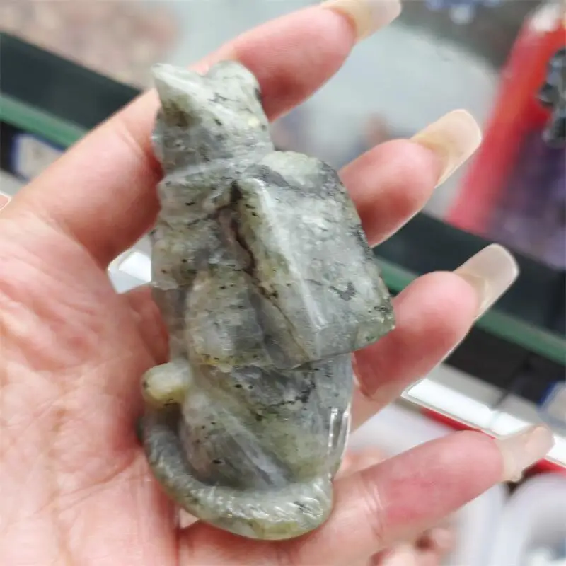 

Натуральный лабрадорит, мультяшная резьба кота, энергетический камень, поделки, маленькое украшение, домашний декор, праздничный подарок, 1 шт.