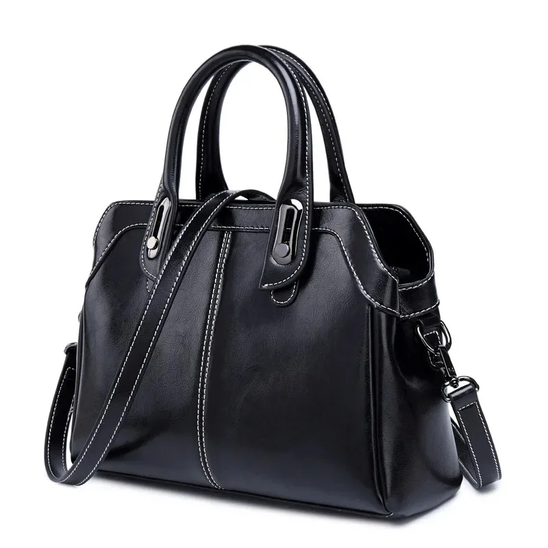 

Women Handbag Top Handle Cross Body Bag Genuine Leather Fashion Retro Oil Wax Cowhide Lady Female Messenger Shoulder Bag