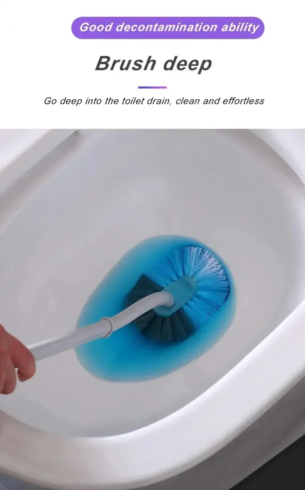 S-förmige Toilettenbürste, Wandmontage, Reinigungsbürsten, langstielige Bürste mit weichen Borsten, 360° ° Badezimmerzubehör ohne tote Ecke – Detail 14