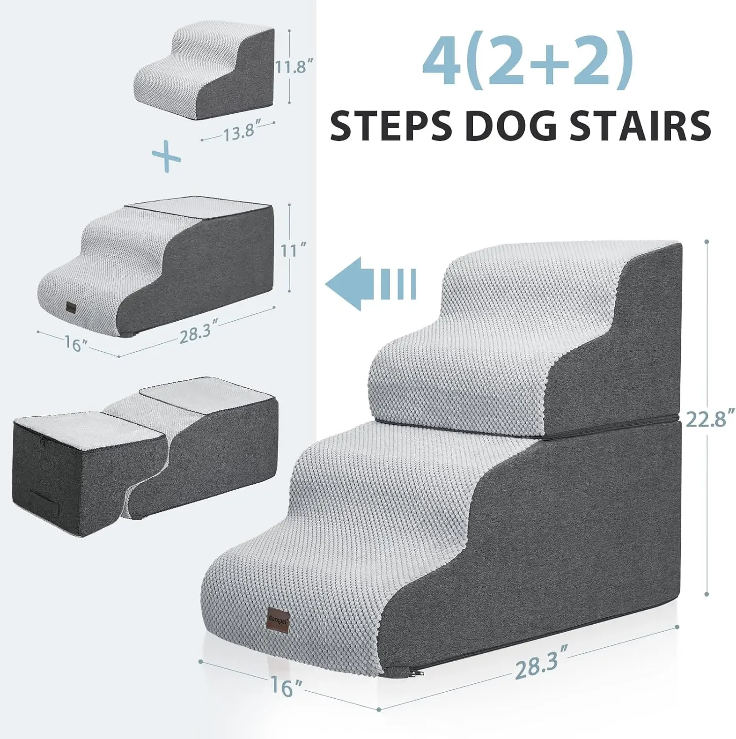 Dog Stairs for High Beds, 4-Step Dog Steps for Small Dogs and Cats, Foldable Pet Stairs