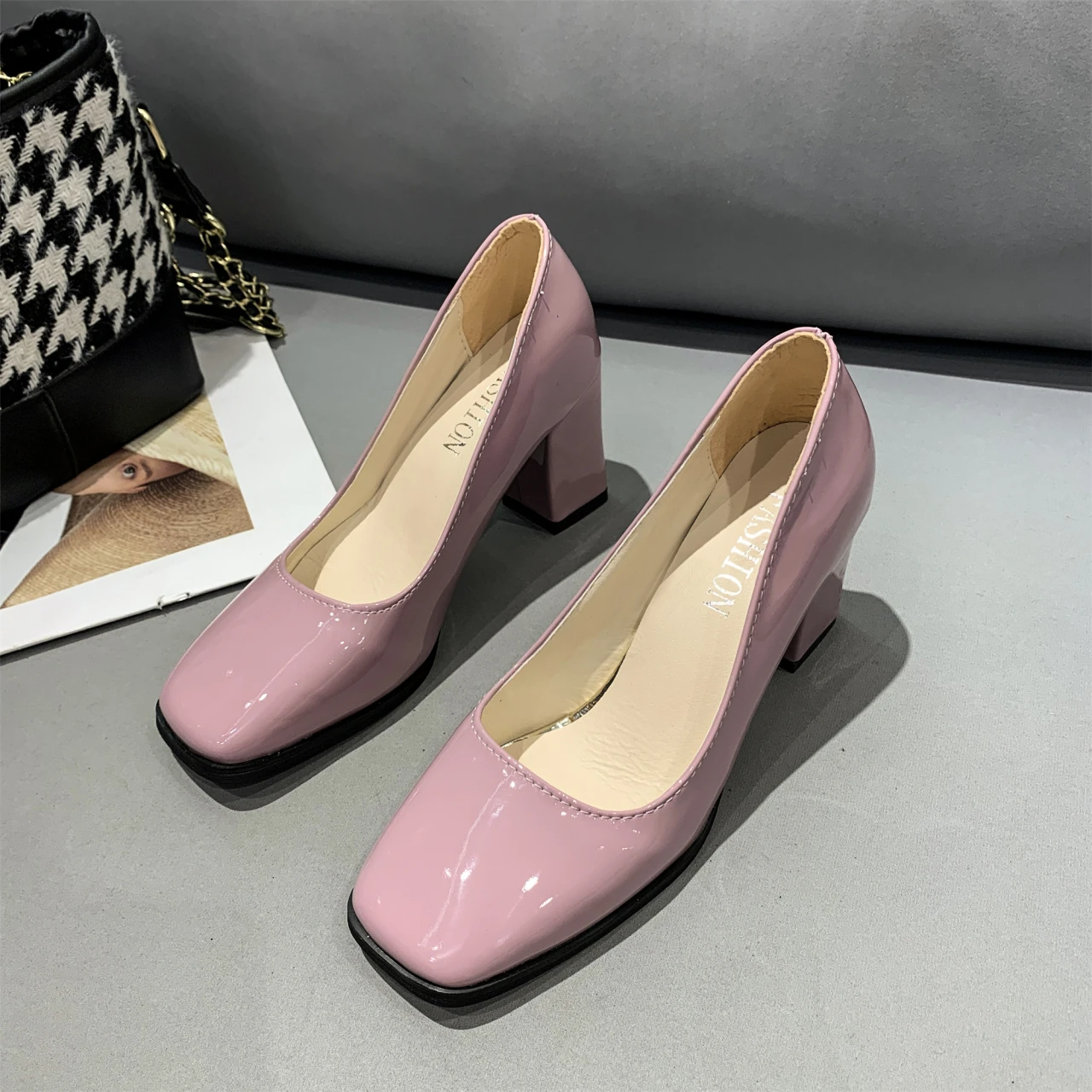 Neue Quadratische Tou Lacklederschuhe Damen Pumps mit Dicken Absätzen Sapato Feminino Arbeits- und Partyschuh Übergroße Plusgröße 50 Zapatos Mujer – Detail 11