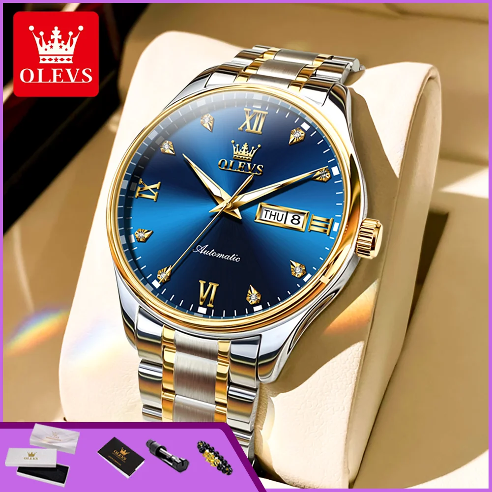 

OLEVS 9955 Luxury Brand Men's Business Wristwatch Waterproof Luminous Date Week Display Automatic Mechanical Wristwatch for Men