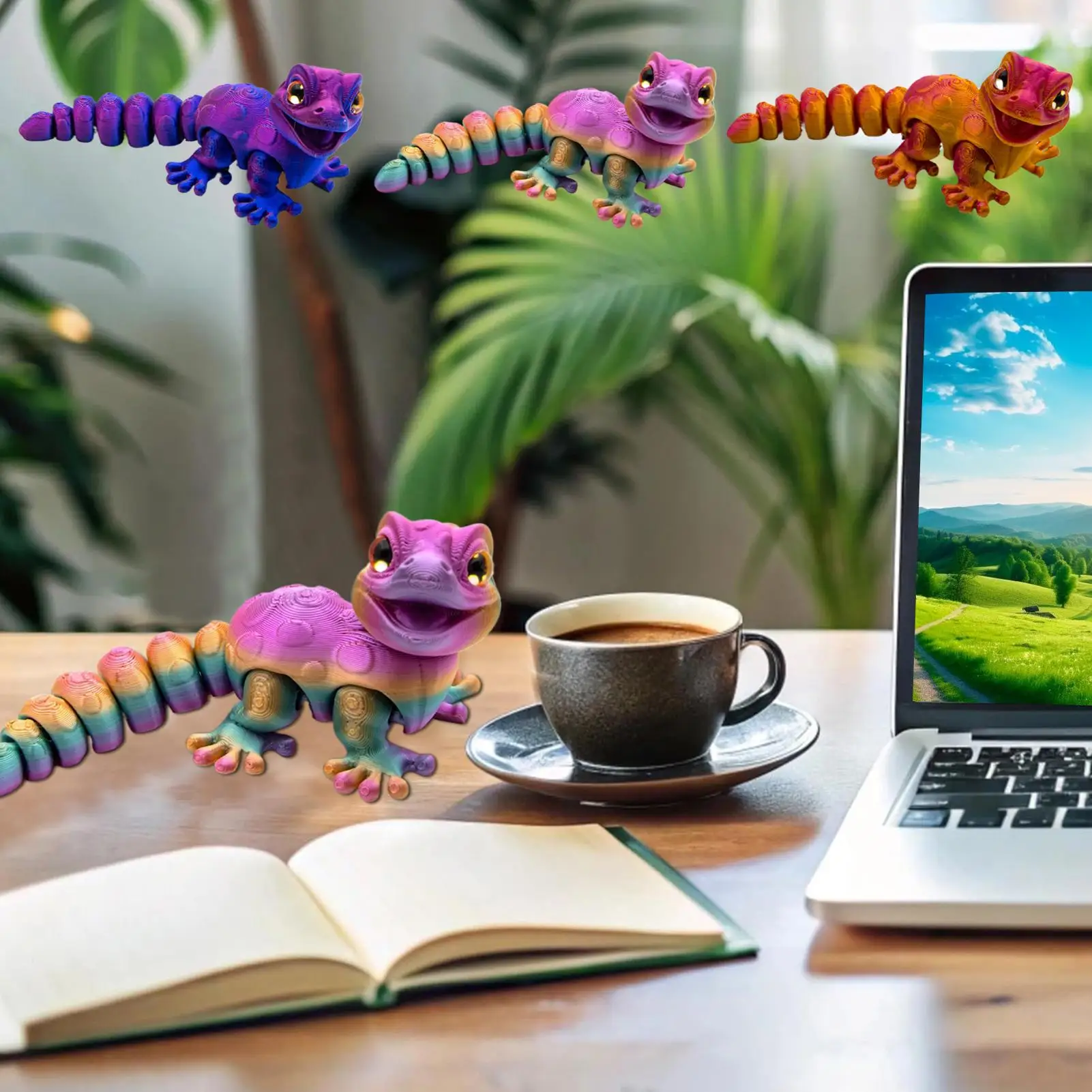 3D Printed Gecko Figurine Lizard Reptile Fidget Toy Statue for Kids Boys Girls Desk Decor Dorm Living Room Bedroom Office Gifts