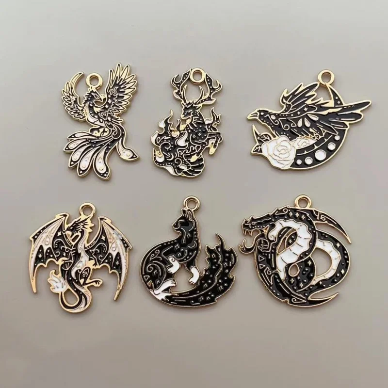 10pcs Crow Bird Charm for Jewelry Making Enamel Earring Pendant Necklace Bracelet Accessories Diy Craft Supplies Alloy Metal