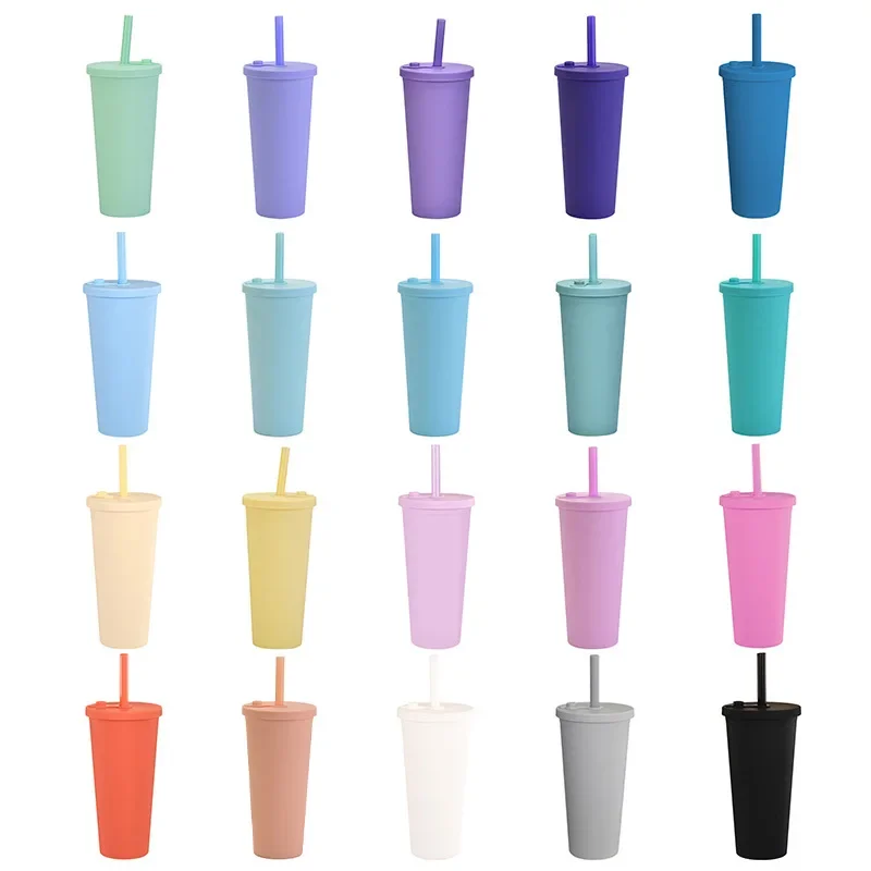 700ml,Double-Layer Straw Cup/MUG,Drinkware,Environmentally Friendly Plastic,Large Diameter,Transparent Milk Tea Cup,Holiday Gift