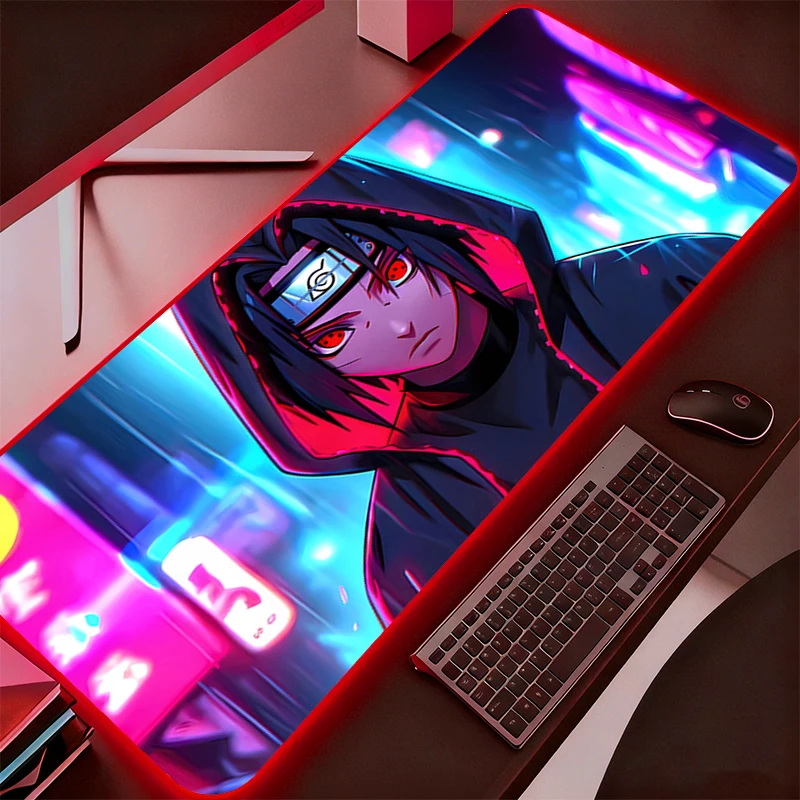 Podkładka pod mysz LED Anime N-naruto Itachi Uchiha Akcesoria do gier Podkładka RGB dla graczy Komputer PC Klawiatura Mata na biurko Podświetlana