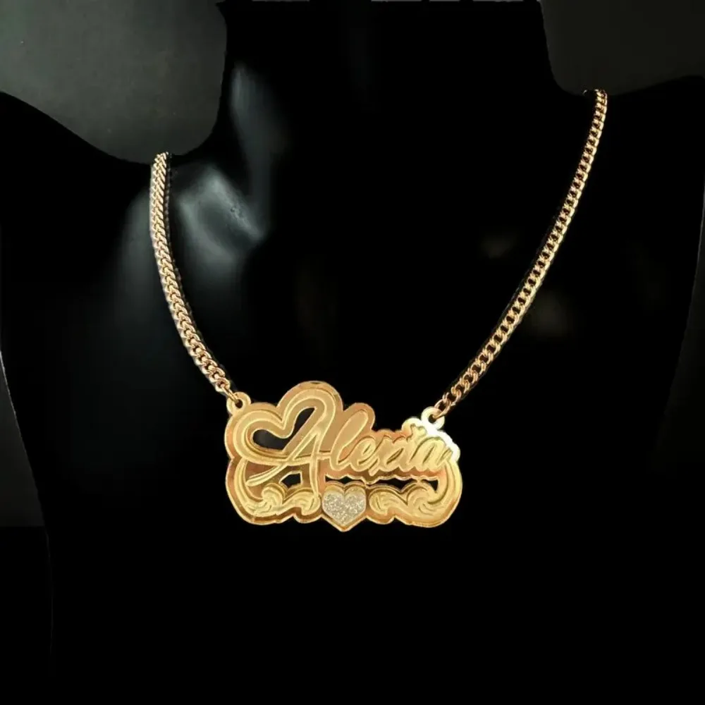 اسم مخصص قلادة شخصية 18K مطلية بالذهب اسم قلادة اسم قلادة مع القلب الاكريليك مجوهرات هدية النساء الهدايا