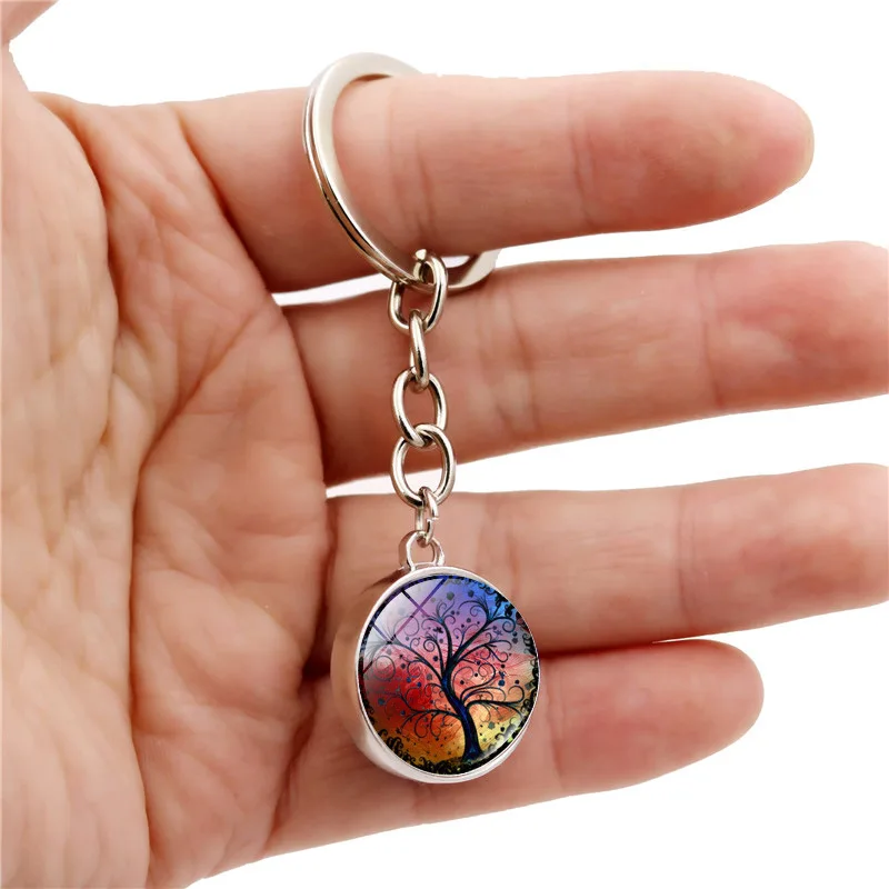 Cute Tree Of Life Time Gem Keychain Pendant Glass Ball Pendant Metal Key chain Man Woman Keychain Gift friends