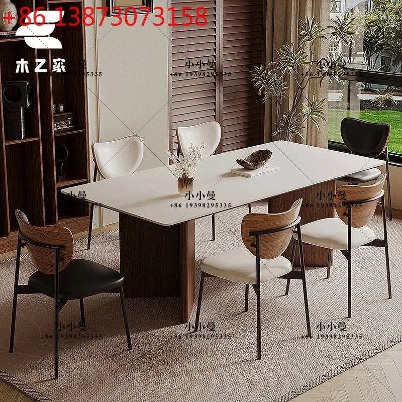 Cream style household modern simplicity 2025 new rectangular light luxury rock slab small apartment dining table