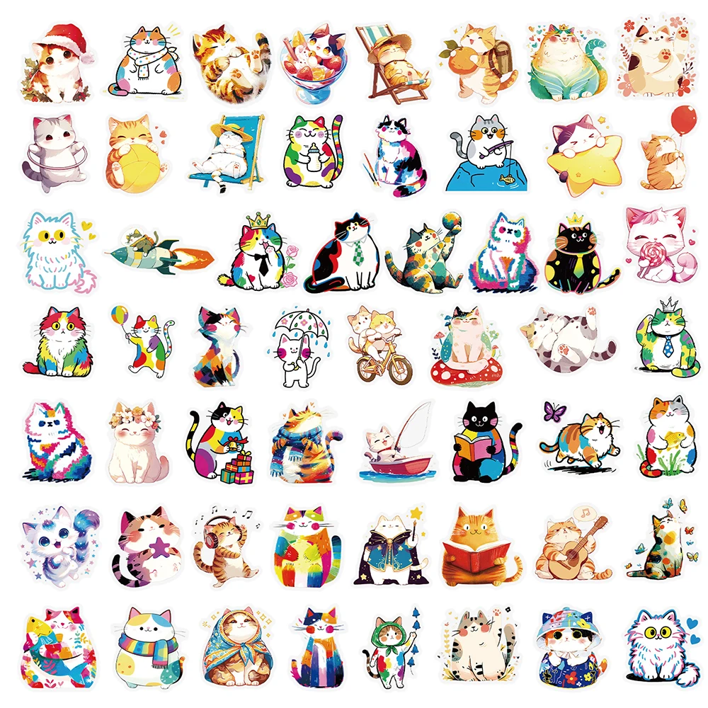 10/30/56pcs Transparent Funny Cartoon Cat Stickers Kawaii Animal Decoration Decals DIY Suitcase Guitar Laptop Waterproof Sticker