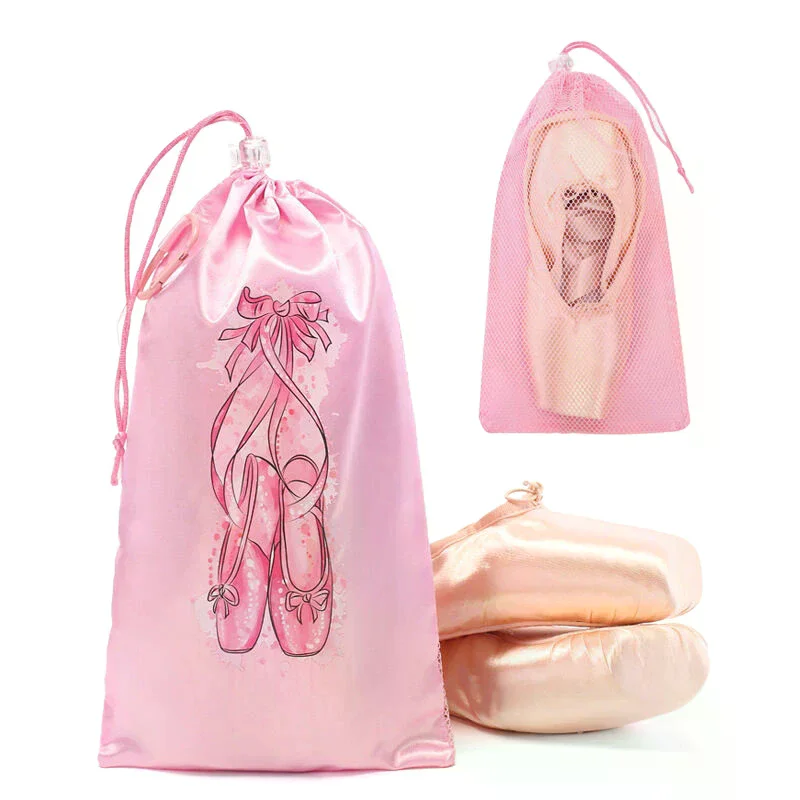 Portable Mesh Dance Bag Drawstring Shoe Pouch Breathable Storage Organizer for Girls Ballet Dance Shoes