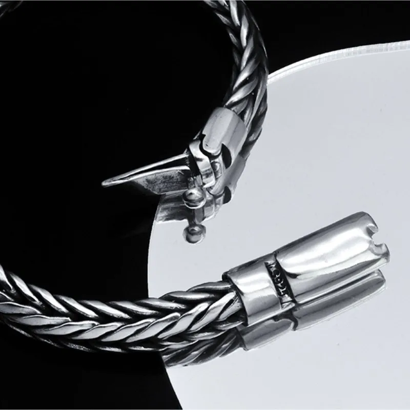 BOCAI S925 Sterling Silver Charm Bracelets  Popular Snake Bone Weaven-Chain Wide Hand String Pure Argentum Jewelry for Men