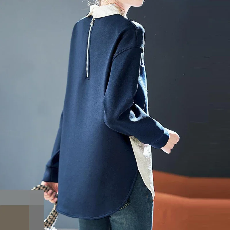 Color blocking long sleeved shirt for women's autumn outfit, new loose and versatile casual patchwork fashion shirt, ins top