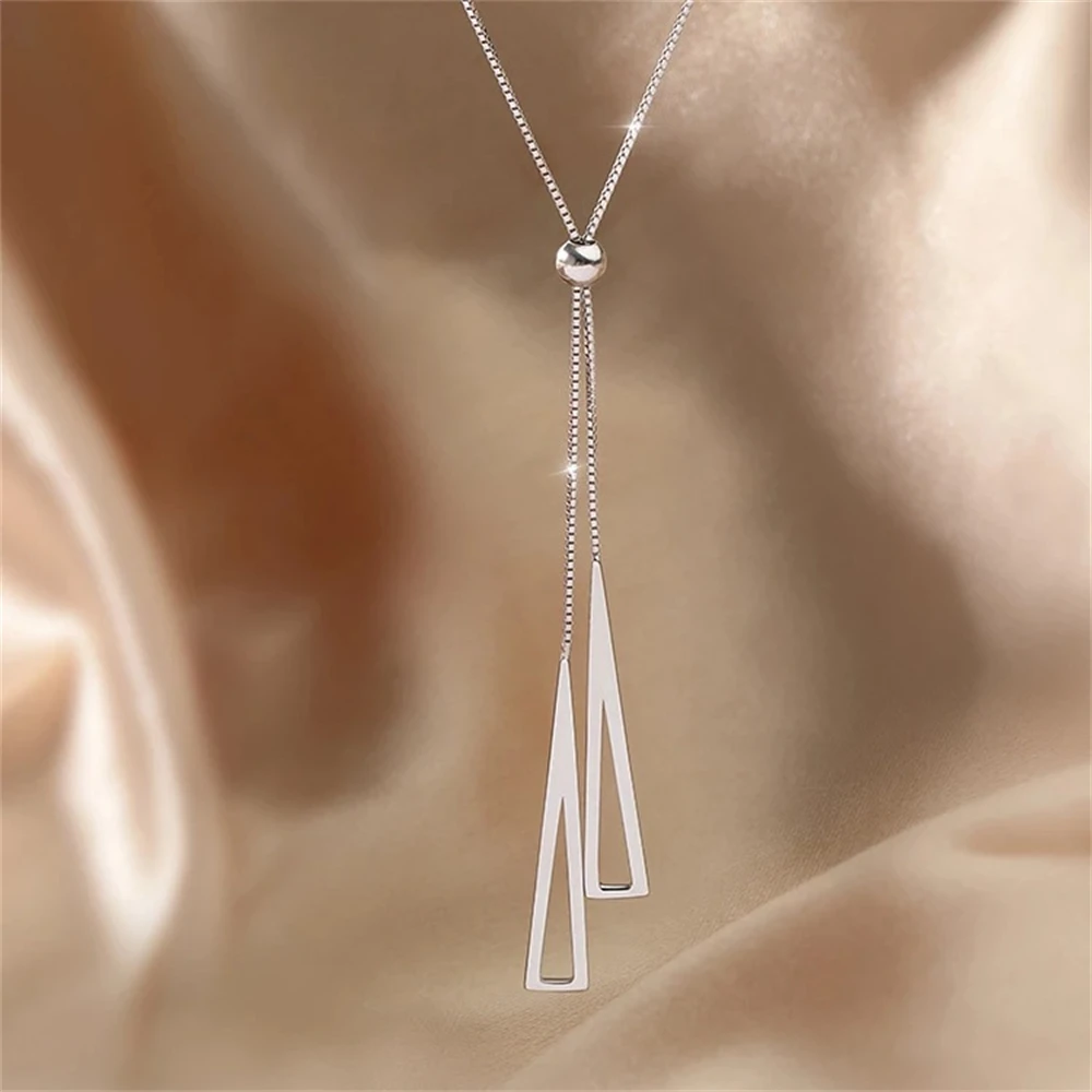 Tassel Sweater Chain Metal Trendy Jewelry Chocker Long Tassel Silver Color Gift Triangle Necklace Water Drop Fashion Pendant