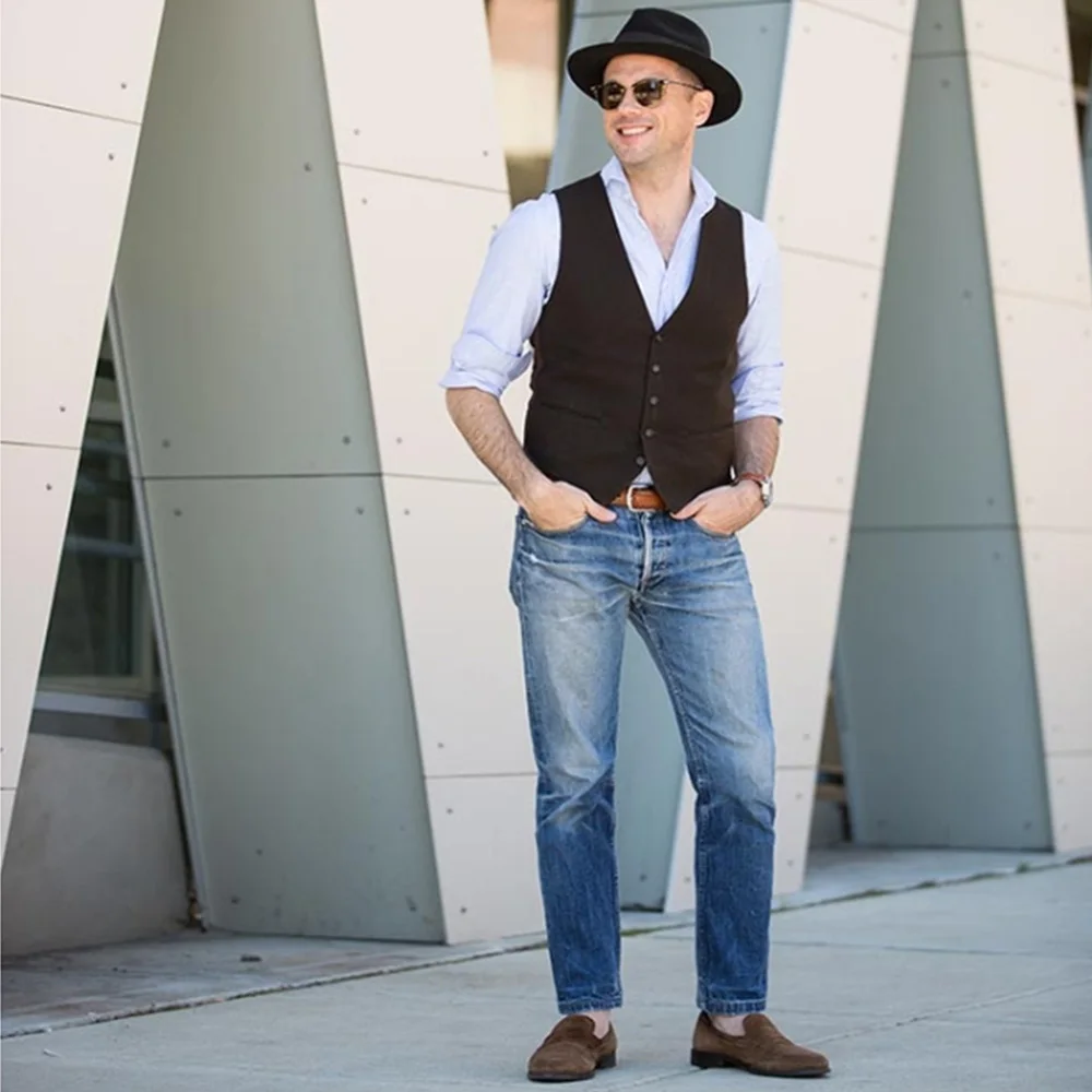Men Suit Vest Solid Button V-Neck Sleeveless Simple Casual  Slim Fit Gilet Groomsman For Wedding Vest Gilet Homme
