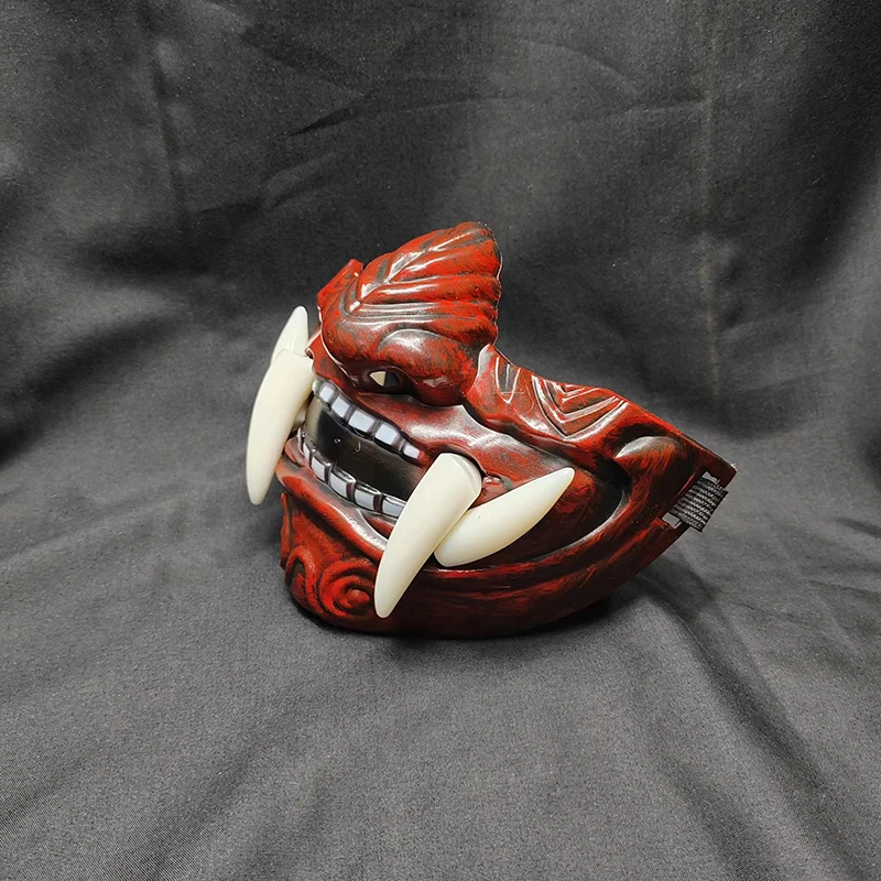 Halloween-Maskerade Rote Prajna-Maske Cosplay Noh Japanische Latex-Halbgesichtsmaske Grimasse mit Zähnen Lustige Gruselige Geister- und Zauberer-Masken – Detail 4