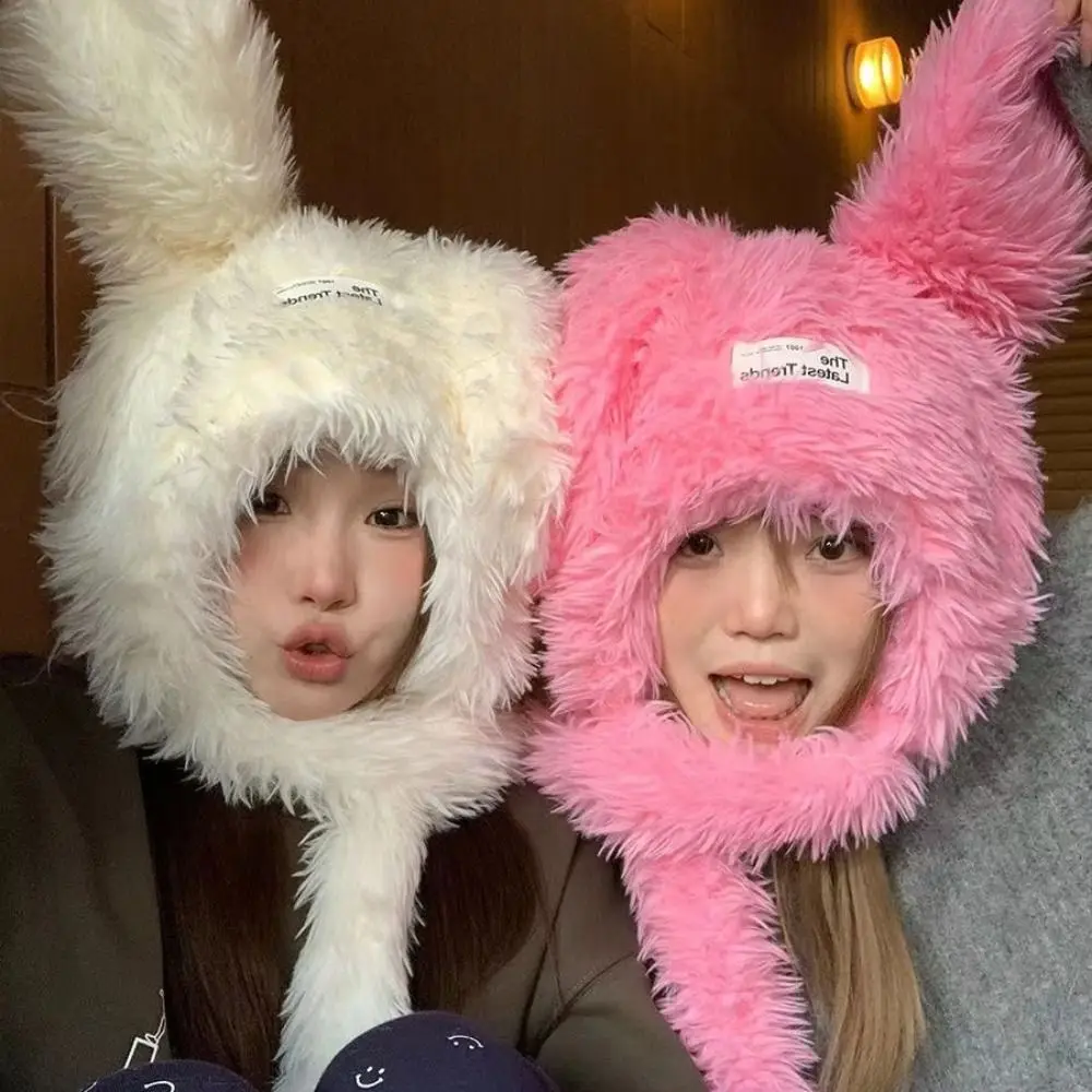 Funny Long Rabbit Ears Fuzzy Bunny Hat Cute Ear Protection Women's Plush Caps Soft Keep Warm Winter Beanies Hats Girls