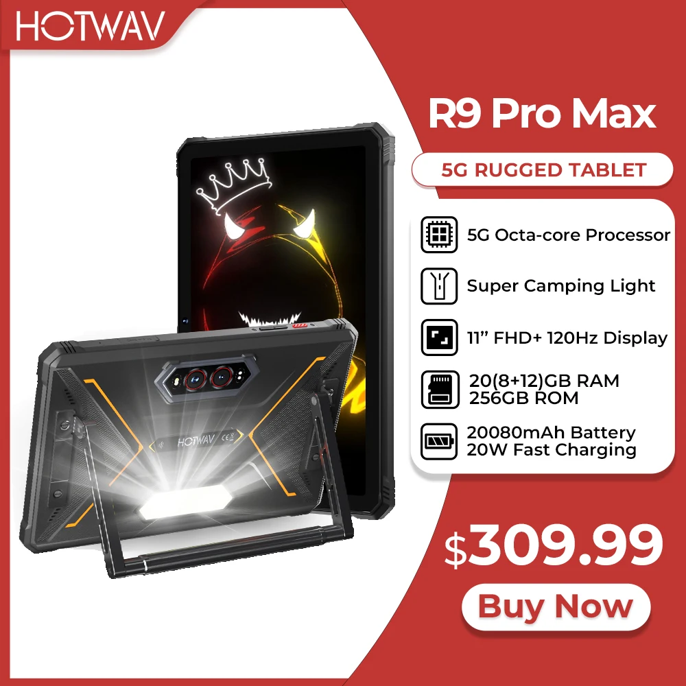 HOTWAV R9 Pro Max 5G Rugged Tablet 20080mAh Massive Battery Android 16 Pad 11'' FHD+ 120Hz 8GB 256GB Tablet PC With Stylus Pen